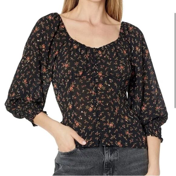 Madewell Kirstie Sweetheart Top Fresh Sprigs Black Floral 4 NEW - Picture 1 of 11